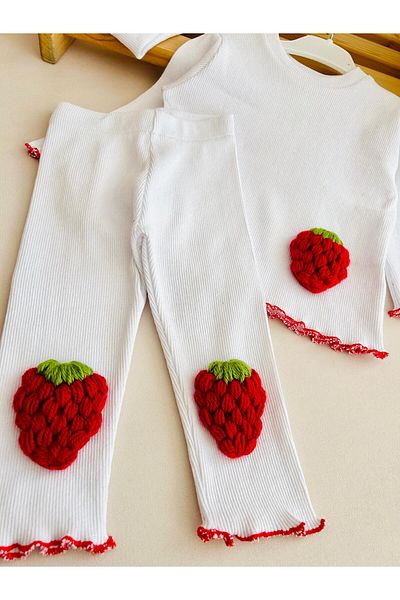 eymwes Baby Girl and Child Strawberry Detailed Bandana Tights Set