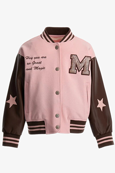 ORIGINAL MARINES Kız Çocuk Kolları Deri Kolej Ceket 5-10 Yaş Pembe