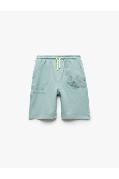 Koton Pantaloni scurți pentru băiat, verde, din bumbac, cu șireturi, cu buzunare 5skb40032tk