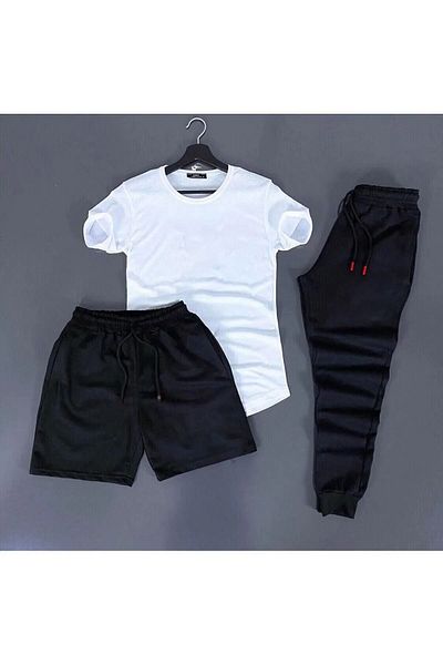 YOHO SPORT 3-Piece Unisex Combination Smile Printed T-shirt, Shorts and Sweatpants Combination