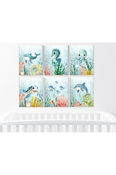 FORONEUS Sea Animals 6-Piece Children's Room Painting Set