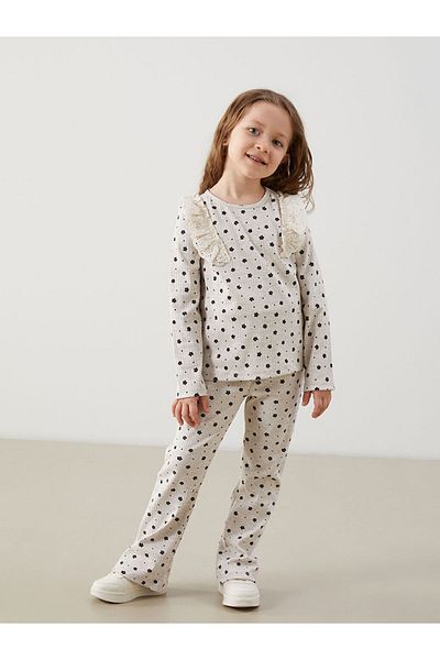 LC Waikiki Lcw Crew Neck Floral Girl's Blouse and Leggings Pants 2-Piece