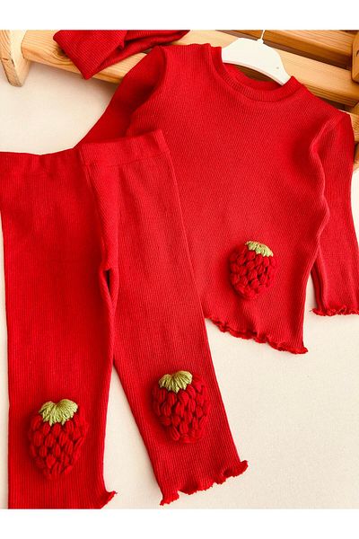eymwes Baby Girl and Child Strawberry Detailed Bandana Tights Set
