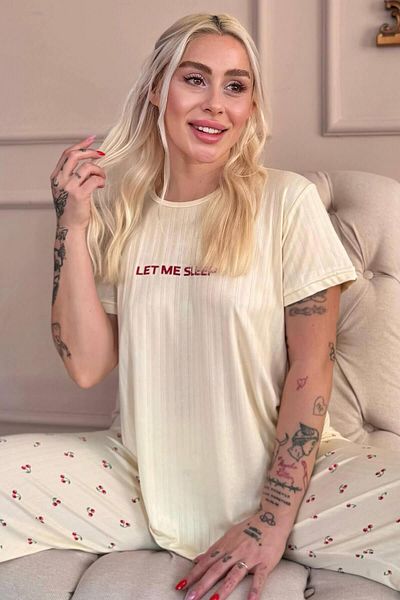 Pijamaevi Vanilla Let Me Sleep Patterned Short Sleeve Marlenka Women's Pajamas Set