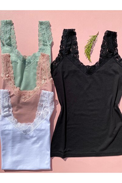 LEYNA BUTİK Бавовняна модальна тканина з мереживною підкладкою, V-подібний ви...