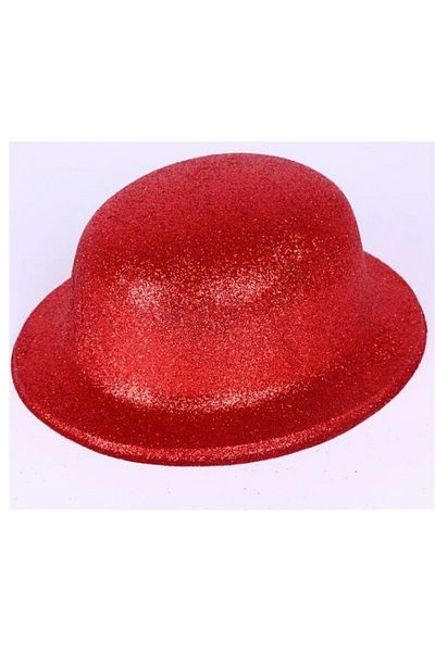 doremodam Pălărie de petrecere din plastic rotund cu sclipici de culoare roșie (Lisinya) - 343811-1453