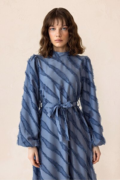 Olcay Modré dlouhé šaty 9299-E - Tadriz Detail pro krásu Attack