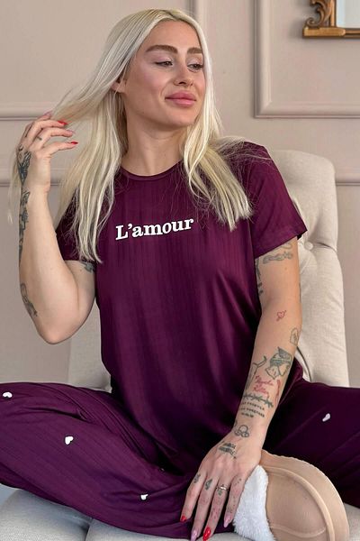 Pijamaevi Set de pijamale Marlenka cu mânecă scurtă cu imprimeu Plum Amour