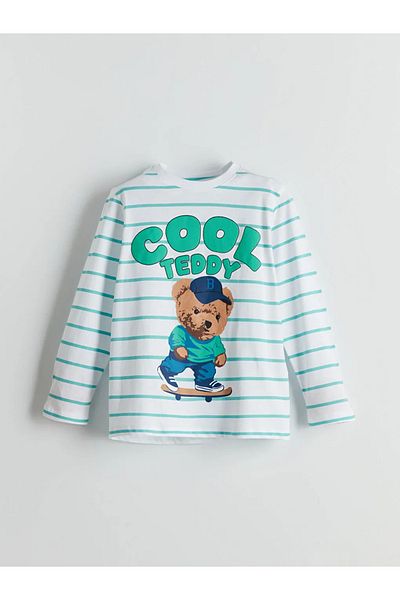 LC Waikiki Lcw Kids White Bicycle Collar Bear Teddy Printed Boys Pajama Set