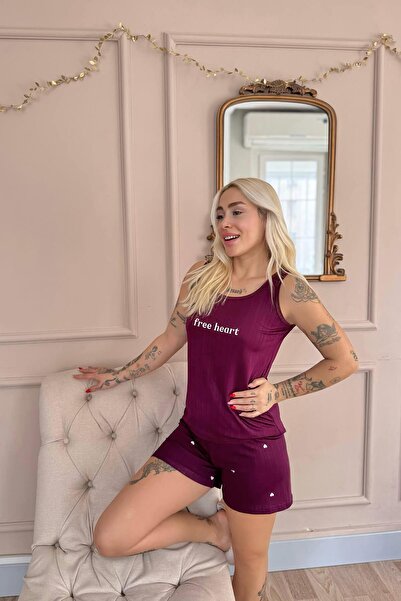 Pijamaevi Szilvamentes szívmintás Marlenka női pizsama szett rövidnadrággal