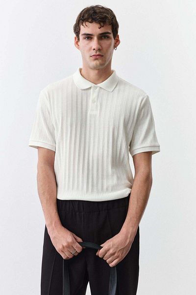 H&M Slim Fit Textured Jersey Polo Shirt