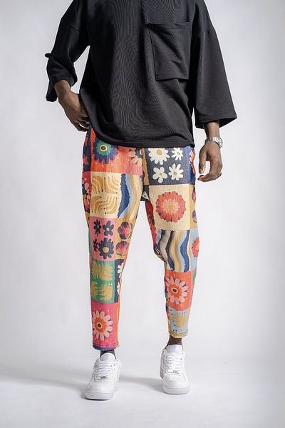 Superbluemexico Men's Ethnic Patterned Elastic Baguette Trousers