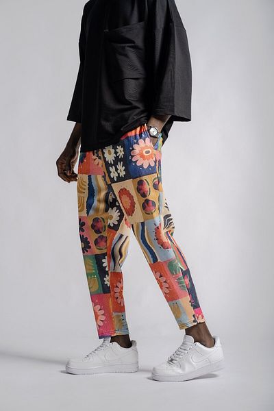 Superbluemexico Men's Ethnic Patterned Elastic Baguette Trousers
