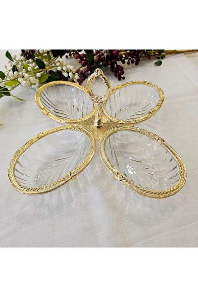 MaviDamla 4 Compartment Cast Metal Frame Cerezli Gold