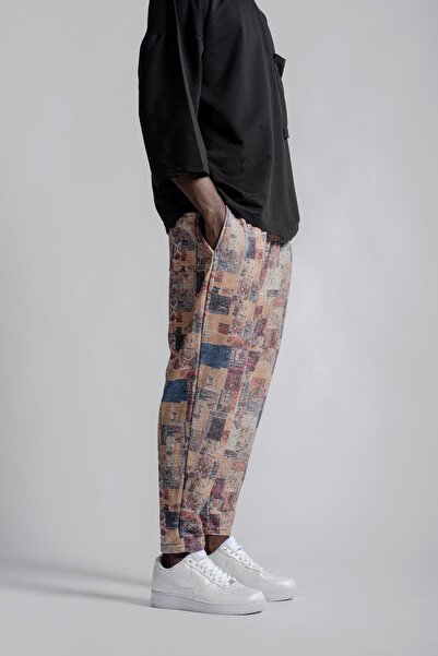Superbluemexico Men's Ethnic Patterned Elastic Baguette Trousers