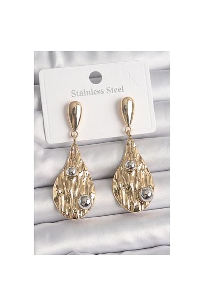Skygo Gold Brass Dangle Drop Model Silver Detailed Women's Earrings - Tj-Bkp10068