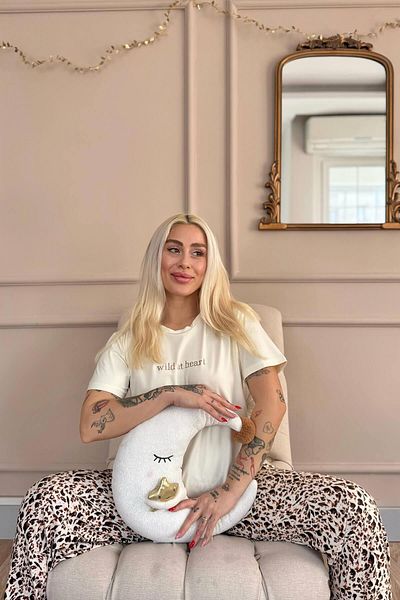 Pijamaevi Cream Wild at Heart Patterned Short Sleeve Knitted Women's Pajamas Set
