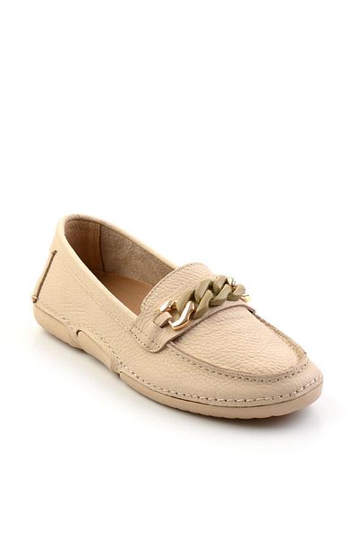 Bambi Бежови кожени дамски мокасини K01028130303