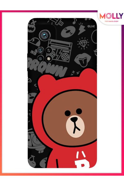 Molly جراب سيليكون بنمط الدب ذو القلنسوة باللون الأسود لهاتف Xiaomi Mi 10 T