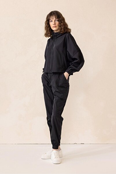 Olcay Hooded Bat Sleeve Sports Suit Black 9276-Tk