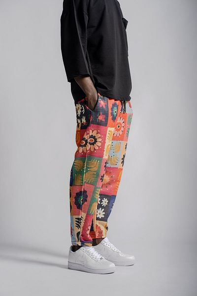 Superbluemexico Men's Ethnic Patterned Elastic Baguette Trousers