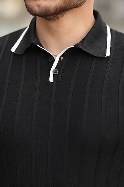 CAN Men's Polo Neck Stripe Detailed Knitwear T-Shirt