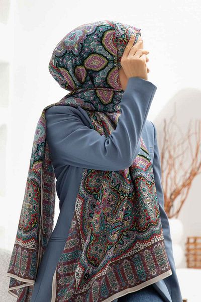 Vissona 100% Silk Ethnic Pattern Λευκό - Φούξια Χρώμα 92x210 Σάλι