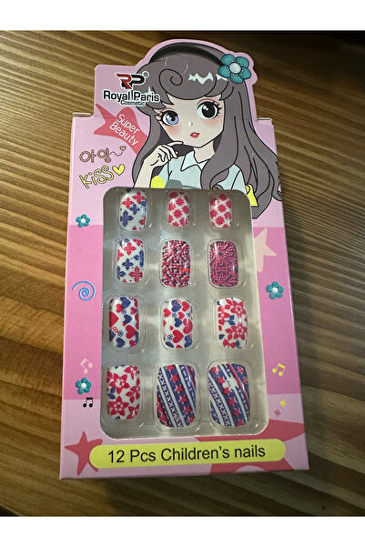 Mnk 12 li Zararsız Çocuk Takma Tırnak Seti&Yapıştırıcı Çocuklara Özel Sevimli...