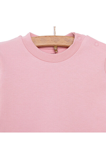 ebebek Hello Baby HelloBaby Baby Girl T-Shirt Interlock Fabric Snap Crew Neck Long Sleeve Powder