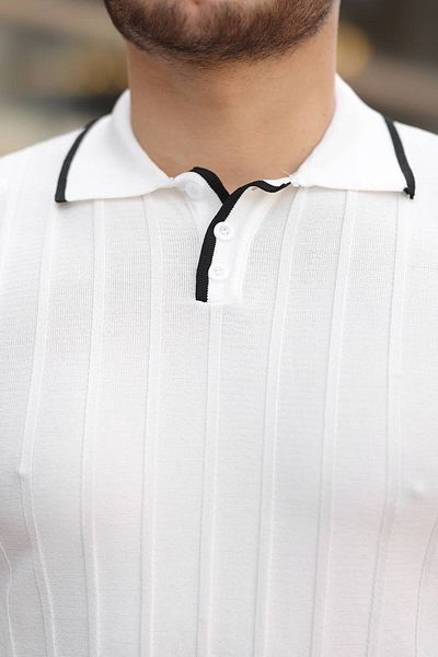 CAN Men's Polo Neck Stripe Detailed Knitwear T-Shirt
