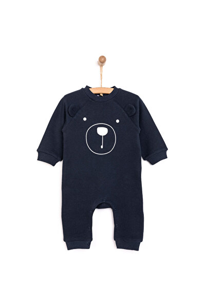 ebebek Hello Baby HelloBaby Unisex Yenidoğan Patiksiz Tulum %100 Pamuk Ayı Figürlü Çıtçıtlı Bisiklet Yaka Uzun Kol Lac