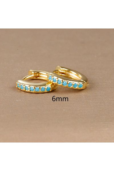 Choice أقراط دائرية صغيرة من الفولاذ المقاوم للصدأ بقطر 6 مم، ذهبية وزرقاء، مرصعة بالزركونيا والكريستال الأزرق