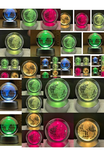 Wolawood Dünya Haritası Temalı 3D LED Renk Değiştiren Kristal Cam Kar Küresi Pilli Dekoratif Lamba Hediyelik