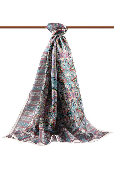 Vissona 100% Silk Ethnic Pattern Λευκό - Φούξια Χρώμα 92x210 Σάλι