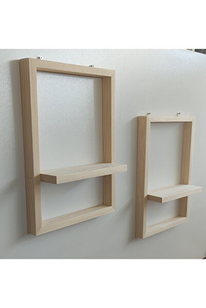 Oduncudünyası 2'li Doğal Masif Ahşap Çerçeveli Tablo Duvar Rafı