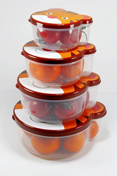 HOBBY LİFE Zoo Set of 4 Tiger Pattern Storage Containers - Bpa Free