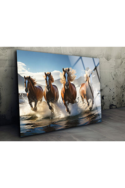 BV DEKOR Γυάλινος πίνακας Noble Horses, Μοντέρνα διακόσμηση τοίχου για το σαλ...