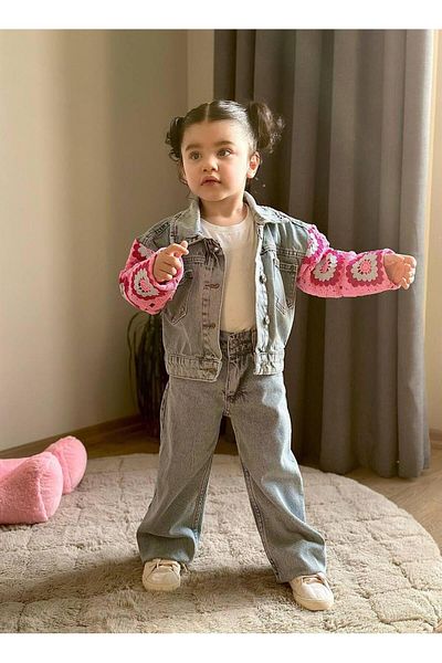 KOKOŞ BEBEK Set de 2 piese cu haină de blugi tricotaj