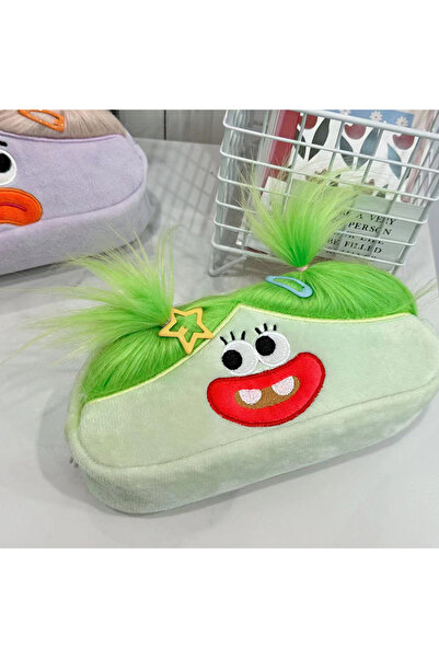 Choice Green Kawaii Funny Big Capacity Plush Pencil Bag Creative Cartoon Big Mouth Girl Pens Storage Case P