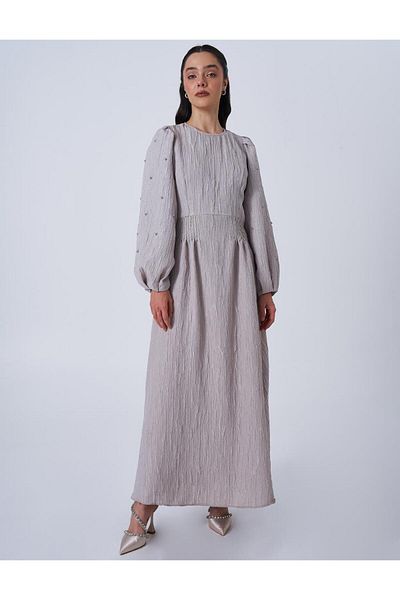 Kayra Πέτρινο Κεντημένο Ζακάρ Φόρεμα Πέτρα