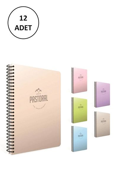 Gıpta Pastoral Spiral PP Cover Notebook 17x24cm 72 Sheets Checkered (12 Pieces)