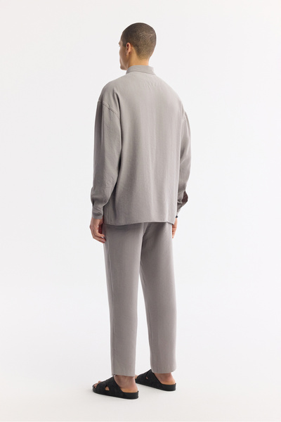 Avva Erkek Nardo Gri Alttan Britli Yaka Soft Touch Oversize Fit Gömlek A51Y2168