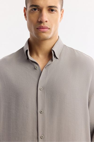 Avva Men's Nardo Gray Bottom Brit Collar Modal Blended Relaxed Cut Oversize Fit Shirt A51Y2168