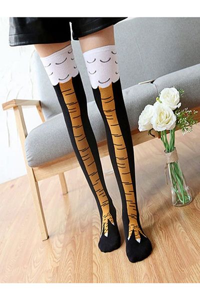 ZEYZEY MONKEY Unisex μακριές κάλτσες με μοτίβο ποδιών κοτόπουλου πάνω από το γόνατο
