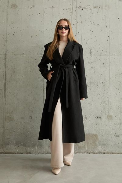 MODAVERA    Black Belted Midi Coat