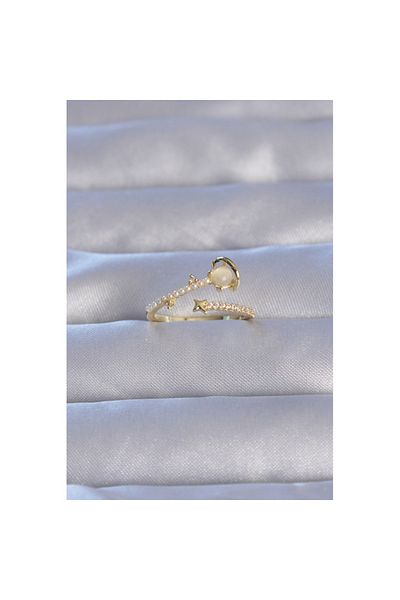 Skygo Brass Gold Zircon Cubic Zirconia Pearl Adjustable Ring - TJ-BYK3223