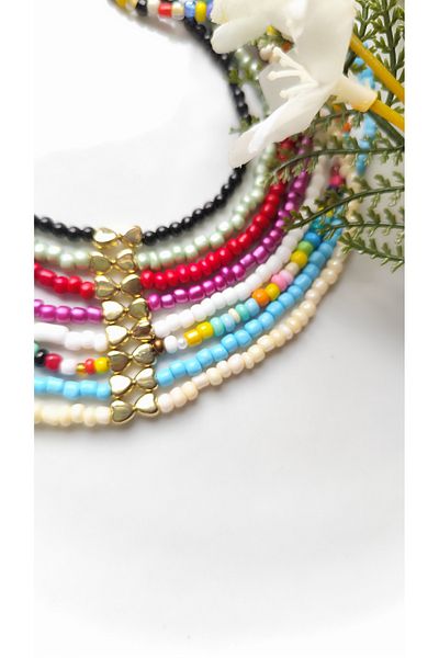 MYSTERY TAKI AKSESUAR Gold Heart Detailed Bead Necklace