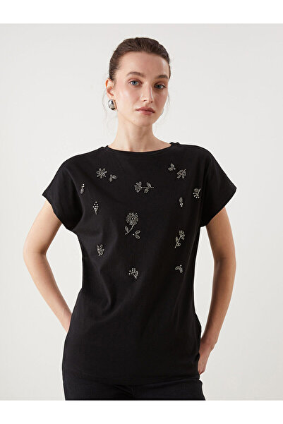 LC Waikiki Νέα σεζόν γυναικεία μπλούζα Crew Neck Rhinestone - S5M046Z8