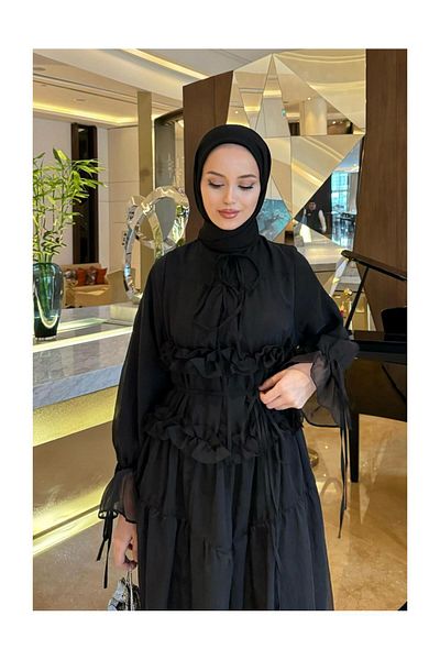 FUSHYA Rochie de seara din sifon cu volane