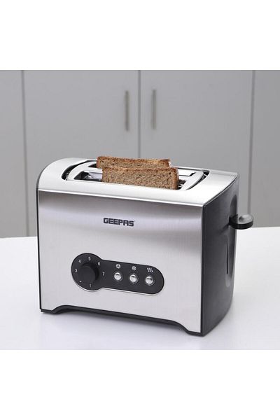 Geepas 2 Slice Toaster Stainless Steel Bread Toaster with High Lift Function|Wide 2 Slots| Reheat Option